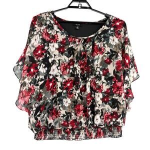 Alyx Y2K Blouson Top Sz 3XL Floral Smocked Dolman Sleeve Whimsigoth Sheer Boho